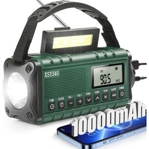 Draagbare noodradio met NOAA weeralarm en zonne-energie – AM/FM radio met 10000 mAh batterij, USB-C oplader, SOS alarm, en zaklamp voor buitengebruik