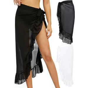 2 stuks dames pareo strand - Dames Sarong Wikkeljurk - Chiffon Semi-transparante Dames Strandbedekking - Badpakbedekking - Strandwikkeljurk - Zwart en Wit - 95*95 cm - voor poolparty's, strandfeesten en resorts - Cyslmuk®