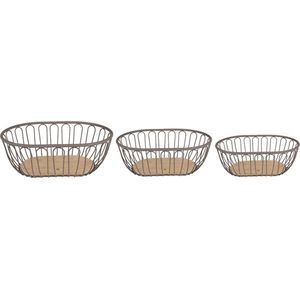 Clayre & Eef Opbergmand Set van 3 33x23x12 cm Grijs Bruin Ijzer Hout Ovaal Mand