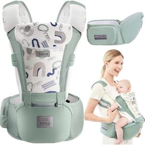 Bebamour draagzak 0-36 maanden, 3D Air Mesh draagzak rugzak voor pasgeboren tot peuter, veiligheidsnorm goedgekeurd, ergonomische baby heupzitje, 6-in-1 voordrager (3D Air Green)