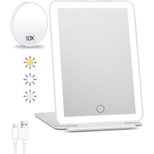 Oplaadbare reismake-upspiegel met licht en 10x vergroting, draagbaar