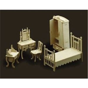Speelgoed poppenhuis slaapkamer meubels bouwpakket - Houten bouwpakketten