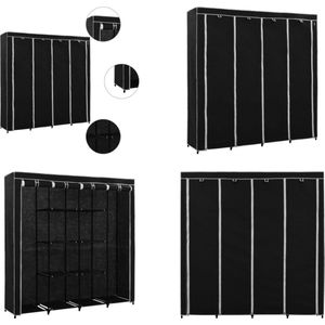 vidaXL Kledingkast met 4 vakken 175x45x170 cm zwart - Klerenkast - Klerenkasten - Kledingkast - Kledingkasten