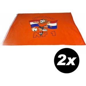2 STUKS – WK Voetbal vlag 75x100cm Oranje + Nederlandse vlag met leeuw en Holland opdruk