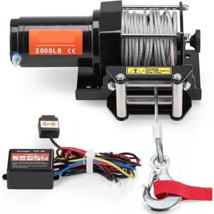 Elektrische lier - Lier - Tackle - Elektrische takel - Staalkabellier - 3000lbs - met 39 ft kabelrol - Bedrade afstandsbediening - voor off-road slepen
