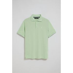 Mintkleurige polo met korte mouwen, drie knopen en geborduurd Rigby Go-logo