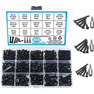 Zelftappende schroeven assortimentset - rvs verzonken kop, inclusief boren (400 stuks)