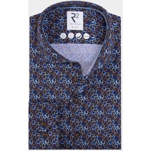 R2 Amsterdam - Overhemd - Blauw - Carabiner Print - Extra Lange Mouw