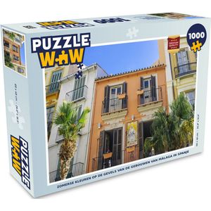 Puzzel Zomerse kleuren op de gevels van de gebouwen van Málaga in Spanje - Legpuzzel - Puzzel 1000 stukjes volwassenen