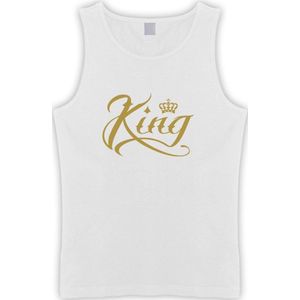 Witte Tanktop met  "" King "" print Goud size S