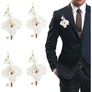 4 stuks zijden boutonniere doek bloemen roos wit eindexamenbal bruiloftsdecoratie (wit)