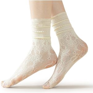Zomerse kanten stapel sokken - 3 paar - kanten mesh ijssokken - holle, dunne, ademende sokken - koele kanten sokken - enkelsokken met kanten rand