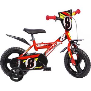 Dino Pro Cross - Kinderfiets 12 Inch - van 2-4 Jaar - met Zijwieltjes - Jongensfiets Rood