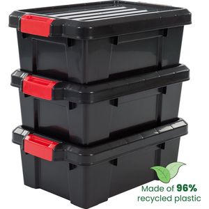 Iris Ohyama Powerbox Opbergbox - 12,5L - Kunststof - Zwart/Rood - Set van 3