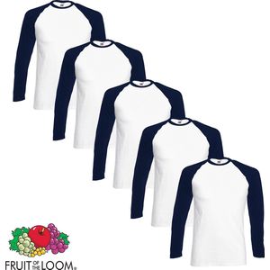 5 pack Fruit of the Loom Longsleeve T-shirts Blauw/Wit S