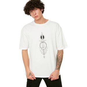 Trendyol Zwart Oversized/Wijd Gesneden Geometrisch Bedrukt 100% Katoenen T-Shirt Met Korte Mouwen Tmnss22Ts0155