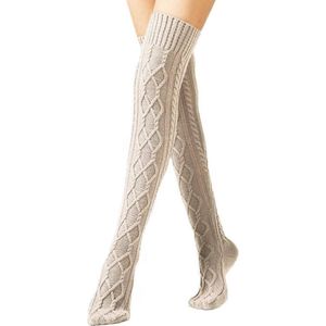 Dames winter gebreide overknee sokken - Laarssokken - Dames gebreide warme sokken - 75 cm - Laarssokken - Dames warme sokken - Winter lange sokken - Winter warme beenwarmers - Warme kniekousen - Beige