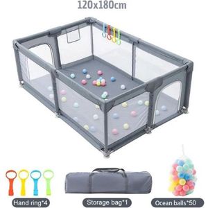 Mylucinda® - Baby box - Speelbox voor kinderen - 120x180cm - Inclusief 50 Speelballen en 4 handringen - 0-6 jaar - Grijs