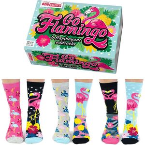 United Odd Socks 6 Mismatched (dus verschillende) Dames Sokken - Go Flamingo - maat 37/42