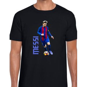 MESSI THE GOAT Uniseks T-Shirt - Zwart text blauw - Maat L - Korte mouwen - Ronde hals - Normale pasvorm - Lionel Messi - Voetbal - Voor mannen & vrouwen - Kado