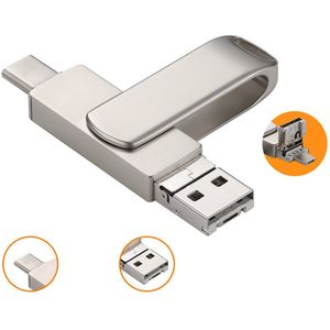 KINSI 4-in-1 USB-flashstation - USB 3.0 Flashdrive 128 GB - Compatibel met PC, Android & iOS