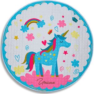Baby cadeau meisje - Vloerkleed baby - Unicorn - kinder Kleurtjes - Speelmat kinderkamer - kindertapijt - speelkleed meisje - Roze - Blauw - Wit