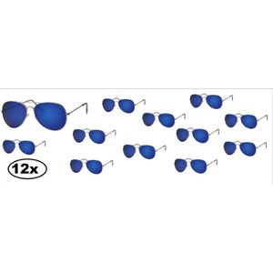 12x Pilotenbril blauwe glazen - piloot race politie bril carnaval