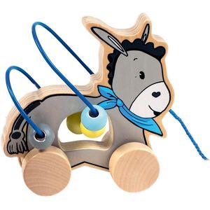 Happy People Houten Trekfiguur Ezel Met Kralenframe 15 Cm Blauw