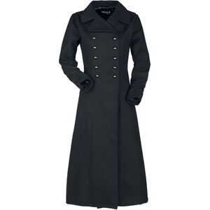 Gothicana Zwarte lange militaire jas met dubbele knopen - Dames - XL