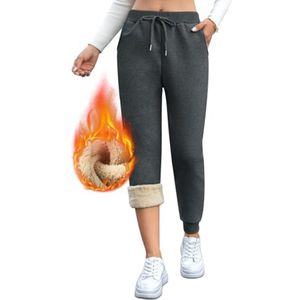 Fleece Gevoerde Joggingbroek Dames - Warme Thermische Training broek met Zakken en Trekkoord