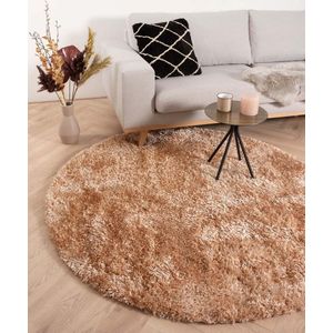 Rond hoogpolig vloerkleed velours Posh - zalmroze 80 cm rond