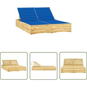 vidaXL Ligbed - Tuinbed - Ligbed tweepersoons met koningsblauwe kussens grenenhout - Lounge Bed - Grenenhout - Hout
