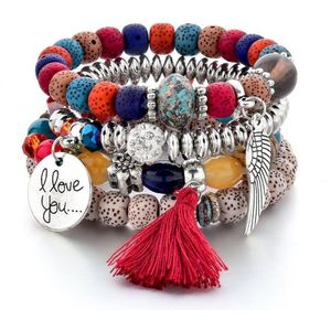 ‘I love you’ armband – Handgemaakte bedelarmband – Boho armband – Vriendschapsarmband – Kralenarmband – Ibiza armband – 4-laags – Boho chique