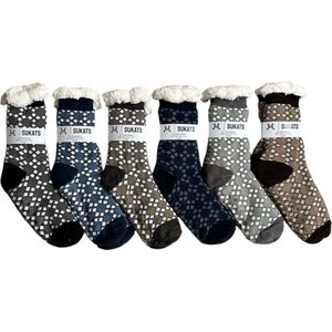 BLACK FRIDAY - Sukats® Huissokken - Homesocks - 6 Paar - Maat 41-46 - Anti-Slip - Fluffy - Heren Huissokken - Slofsokken - Variant 6 - Meerdere Maten en Varianten - Verwarmde Sokken
