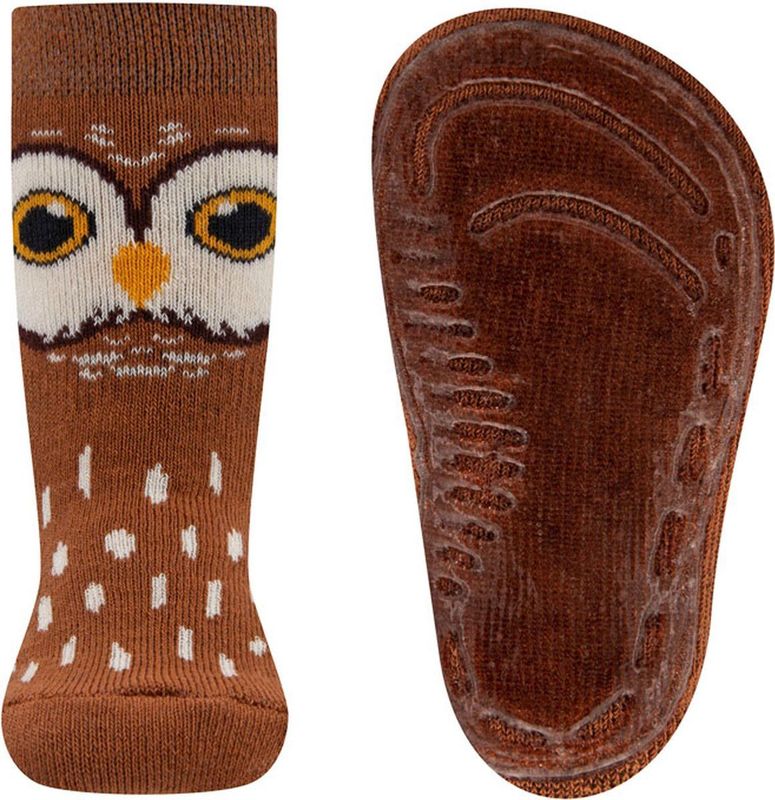 Ewers - Antislipsok - Lichtbruin en Beige - Uil - Siliconenzool