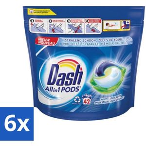 6 x Dash - Witter dan Wit - Wasmiddel Capsules - All-in-1 Pods - Witte Was - 42 Wasbeurten - Wasmiddel Capsules - Witte Was - Vlekkenverwijderaar - Waspoeder Capsules - Wasverzachter
