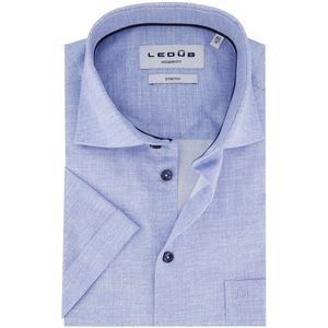Ledub - Korte Mouw Overhemd - Blauw Gemeleerd - Katoen