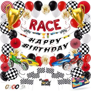 Fissaly 81 Stuks Race Formule 1 Feest Versiering – Kinderfeestje Decoratie – Grand Prix & Racewagen - Themafeest Verjaardag - Feestje