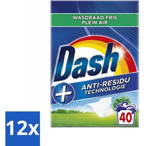 Dash - Waspoeder - Witte en Gekleurde Was - Wasdraad Fris - 40 Wasbeurten - Voordeelverpakking - 12 stuks