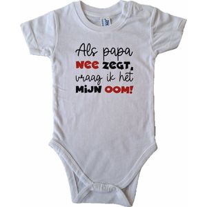 Witte romper met ""Als papa nee zegt, dan vraag ik het mijn oom!"" - 3 maanden - babyshower, zwanger, cadeautje, kraamcadeau, grappig, geschenk, baby, tekst, bodieke