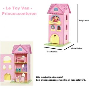 Le Toy Van - Princessentoren -Poppenhuis - inclusief Prinsessenpopje en Meubeltjes - Maten: 23 x 25.4 x 46 cm (lxbxh)