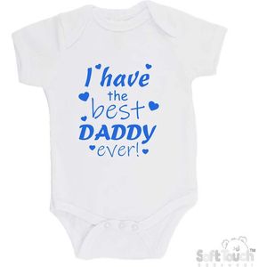100% katoenen Romper ""I have the best daddy ever!"" Vader Vaderdag Jongens Katoen Wit/blauw Maat 68/74