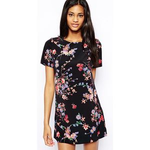 zwart mini chiffon bloemenjurkje