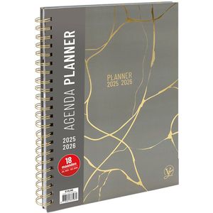 SOHO Planner - Agenda - Valo taupe - Spiraal - A4 formaat - 29x21cm - 18 maanden - Juli t/m december - Harde kaft met goudfolie