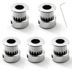 GT2 tandriemset met sleutel, 16 tanden, 6 mm boring voor 3D-printer 6 mm tandriem (5 stuks)