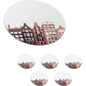 Onderzetters voor glazen - Rond - Amsterdam - Architectuur - Huizen - Straat - 10x10 cm - Glasonderzetters - 6 stuks