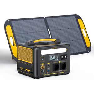 Powerstation - Stroomgenerator - Mini-Generator - Draagbare - Krachtcentrale - met 110W Zonnepaneel - AC Stopcontacten - LiFePO4 Batterij - voor Thuis - Tenten - Buiten - Kamperen - 299Wh - 600W - Zwart/Geel