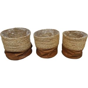 DKNC - Plantenbakken leer gras - 38x38cm - Set van 3 - Bruin