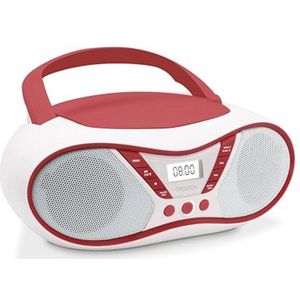 MOOOV Cherry CD-speler, FM-radio, stereo 6 W, draagbaar, met draaggreep, rood en wit, 477411