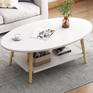 Goodivery ® Dubbellaagse salontafel, witte bijzettafels, hout, woonkamertafel, ovaal, tafelpoten van grenenhout, banktafel (100 x 40 cm)